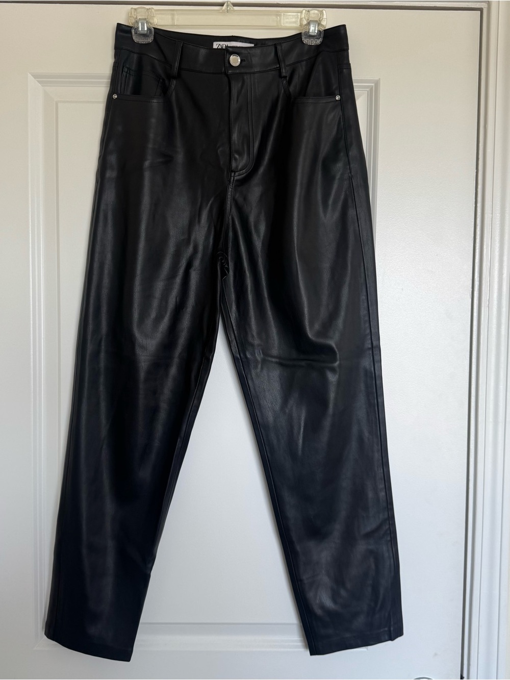 Zara Black Faux Leather Straight-Leg Pants